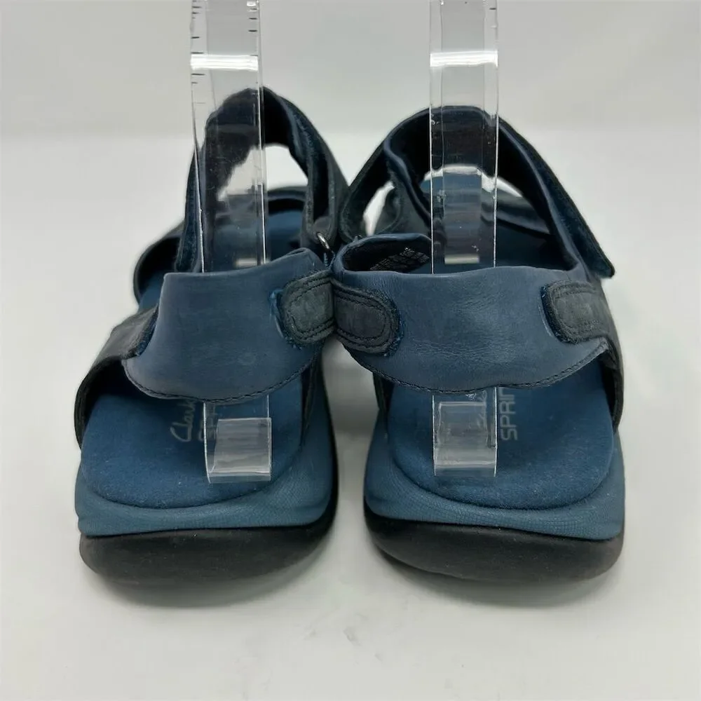 Clarks Women's Sporty Blue Leather Slingback Sandals Size 10 Casual Summer